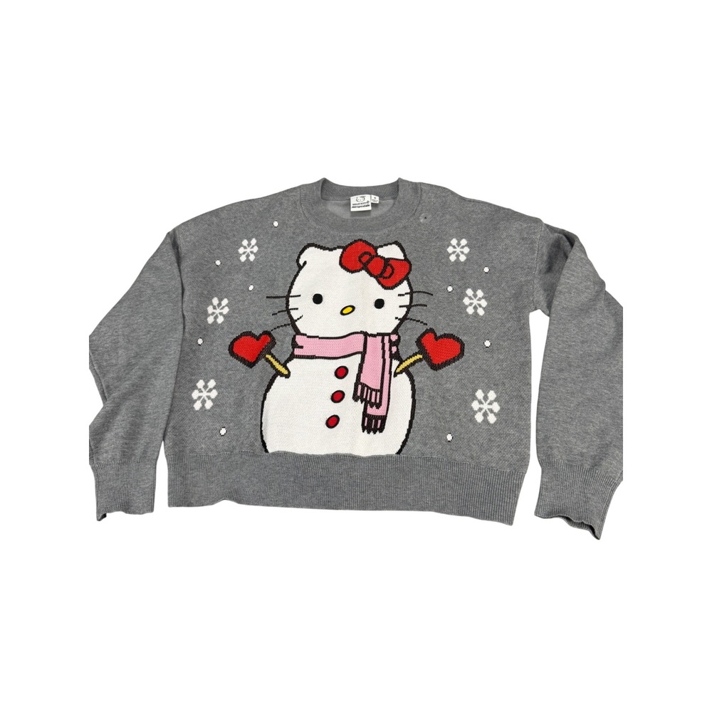 Hello Kitty Aeropostale Gray Snowman Holiday Sweater Kids Small Heart Mittens